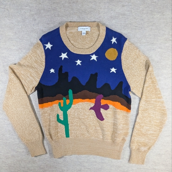 Coach 1941 *NWOT Dessert Night Landscape Jacquard Cotton Knit Sweater Small - Picture 2 of 10